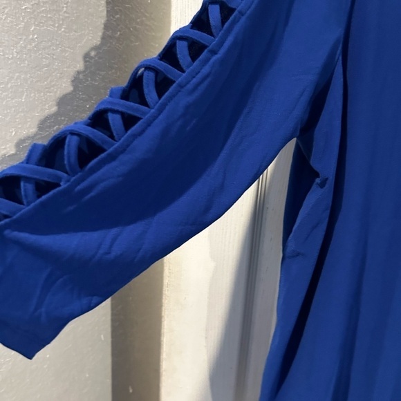 NWT “Love Scarlet “ Royal Blue Top with 3/4” Sleeves With Criss Cross Design - Picture 3 of 6